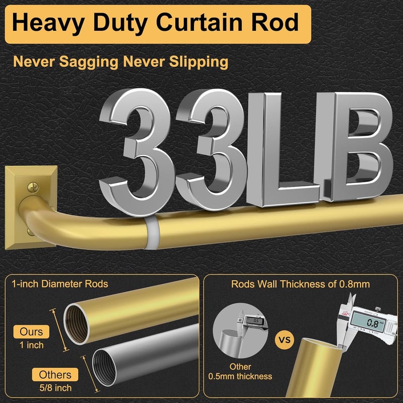 hei! dear Gold Curtain Rods 2 Pack, Heavy Duty Wrap Around Curtain Rod for Windows 48 to 84 Inch, Adjustable Decorative Blackout Drapery Pole, Modern Room Darkening Rod for Blackout Curtains, Brass - Image 3